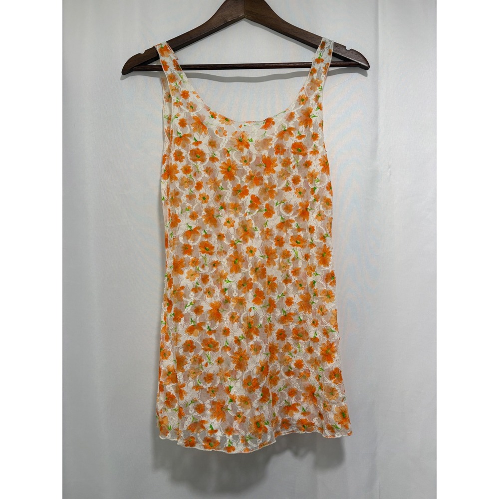 Free People Intimately Floral Lace Tank L Orange Sheer Boho Y2K Layering Top